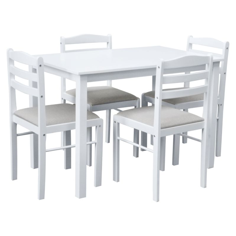 Jedálenský set 1+4, 110x70cm, MDF, biely, látka béžovosivá, SOMIN