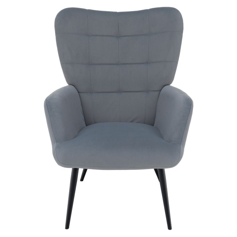 Kreslo s podnožou, čierny kov, sivá látka, HABEN