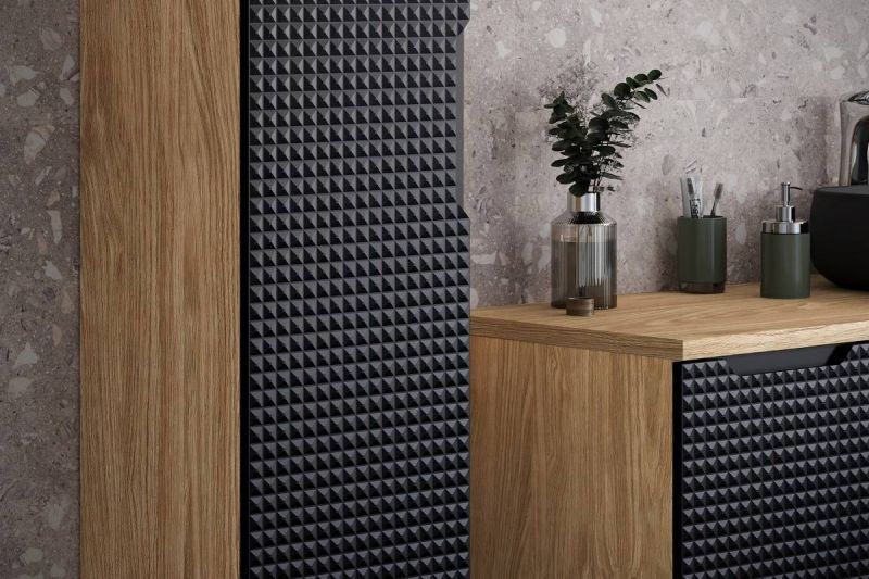 Skrinka pod umývadlo, 60cm, dub olejovaný, čierna, LUXOR BLACK 82-60-2S