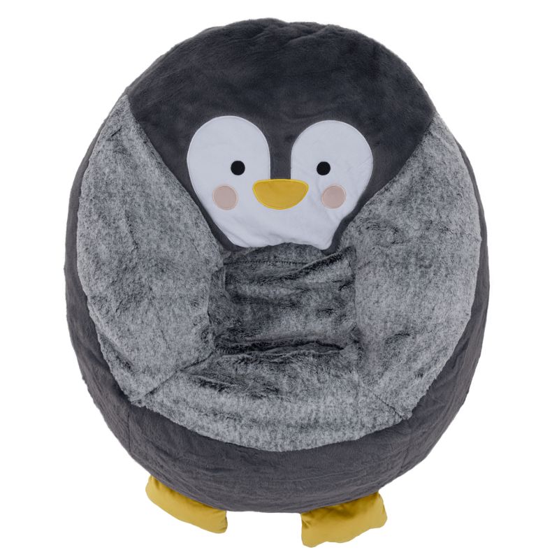 Sedací vak, 74cm, tučniak, sivá látka, PINGO