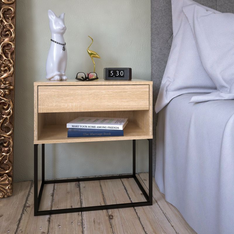 Nočný, príručný stolík, 60cm, dub sonoma, čierny, ARTI TYP 2