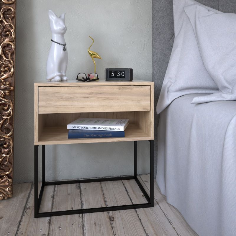 Nočný, príručný stolík, 60cm, dub artisan, čierny, ARTI TYP 2