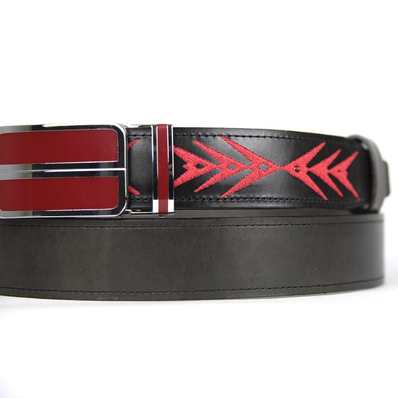 Kožený opasok s výšivkou, automatická pracka, 148cm, Limitovaná edícia 05