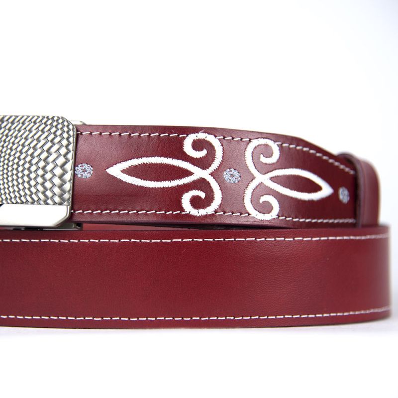 Kožený opasok s výšivkou, automatická pracka, 140cm, Limitovaná edícia 09