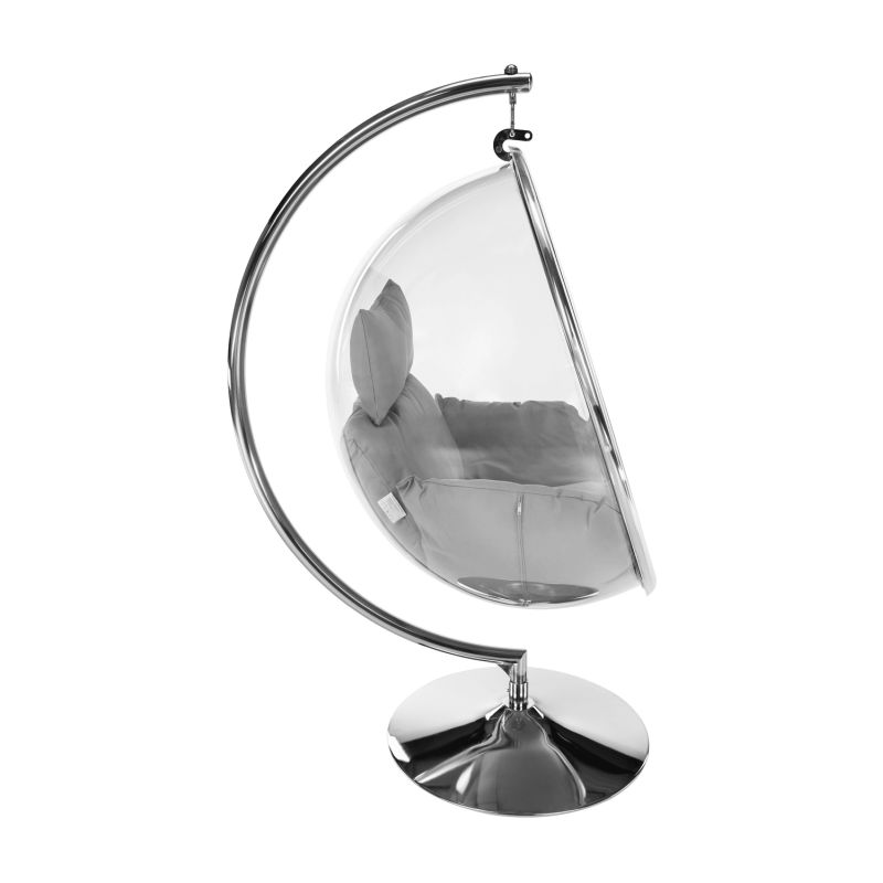 Závesné kreslo, so stojanom, transparentné, látka sivá, BUBBLE TYP 3