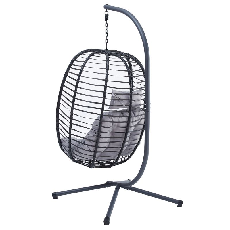 Záhradné závesné kreslo, kov, polyratan, sivé, AZ-V1289 GREY