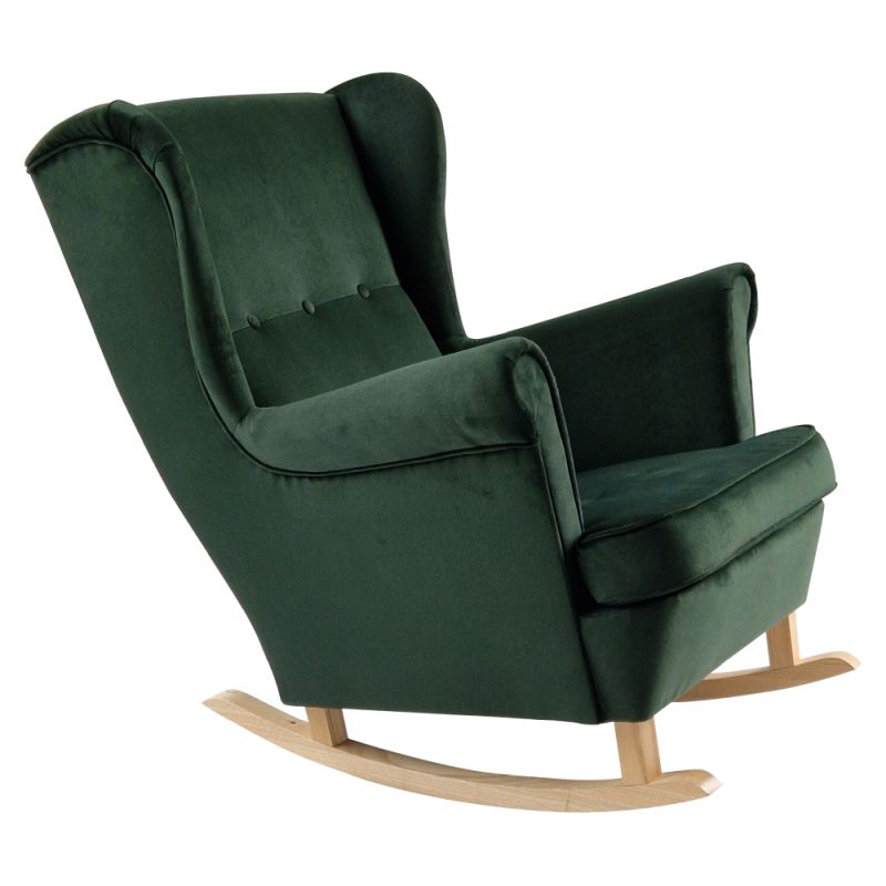 Hojdacie kreslo, ušiak, drevo buk, zelená látka, TEJA