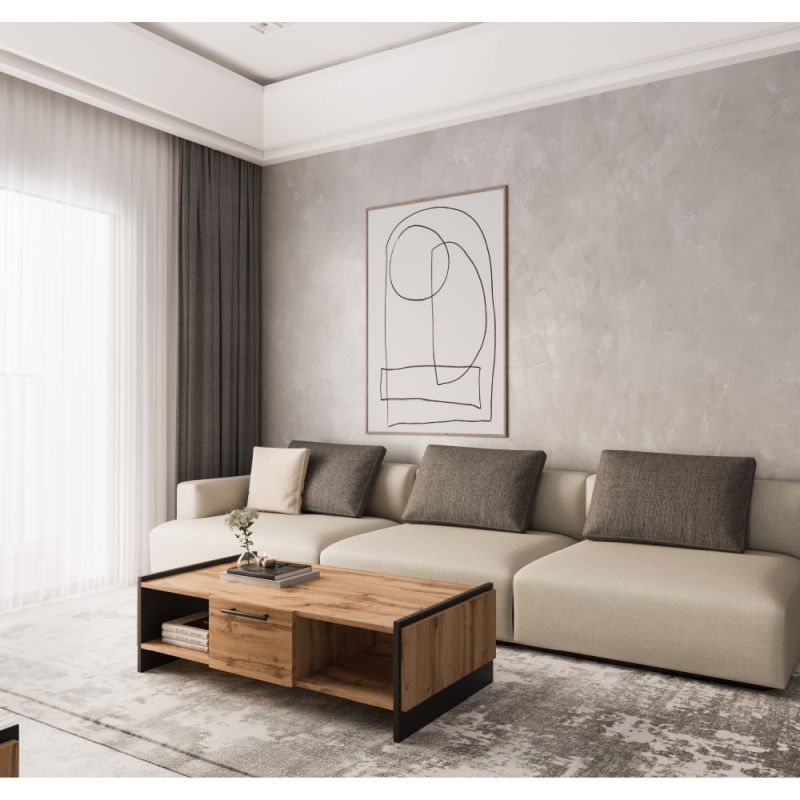 Konferenčný stolík, 126x60cm, dub wotan, čierny, AMONI 1S