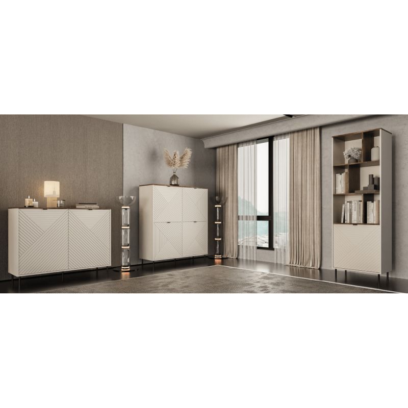 Komoda, 123cm, 2-dverová, kašmír, dub castello, EYCO 2D