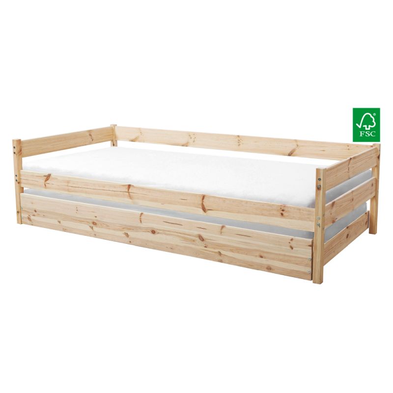 Posteľ, 140x200, s roštom, masív, prírodná, BENY