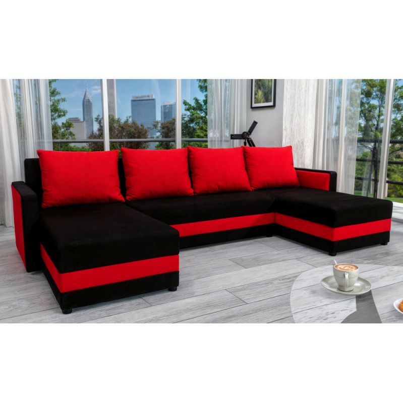 Univerzálna sedacia súprava, látka čierna, červená, PAULITA U