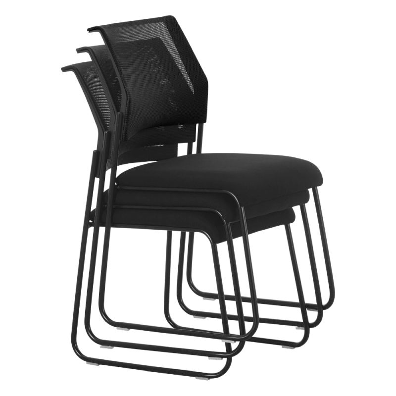 Stohovateľná stolička, čierna sieťovina, kov čierny, BARIS