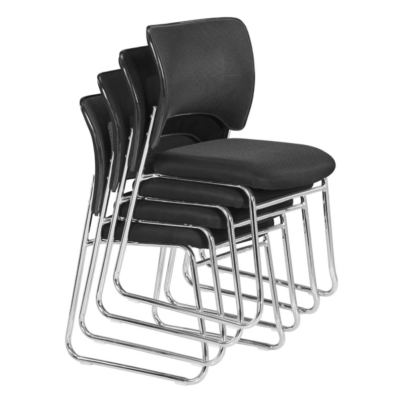Stohovateľná stolička, čierna sieťovina, kov chróm, DELOS
