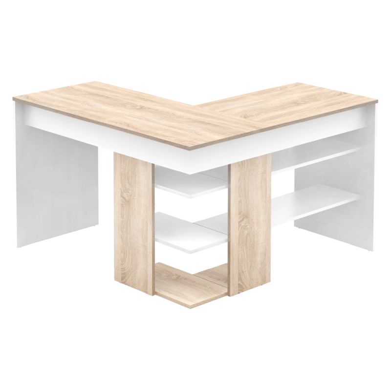 Rohový PC stôl, 120x120cm, dub sonoma, biely, TAMARI