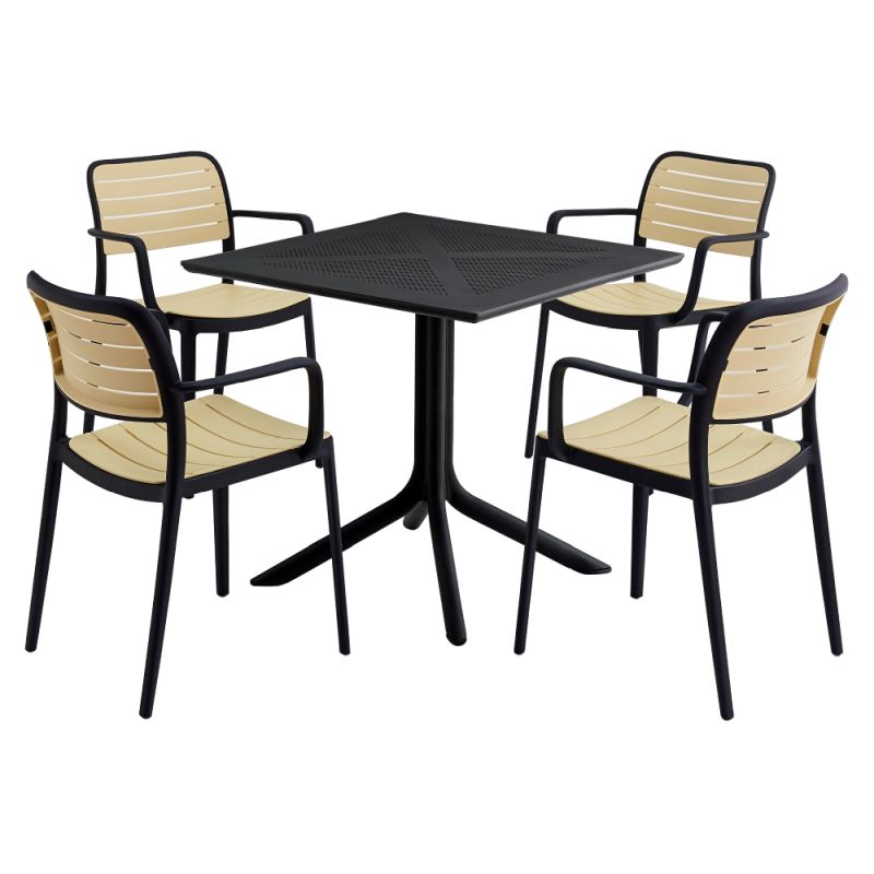 Stohovateľná stolička, čierny a béžový plast, KARDOS TYP 2