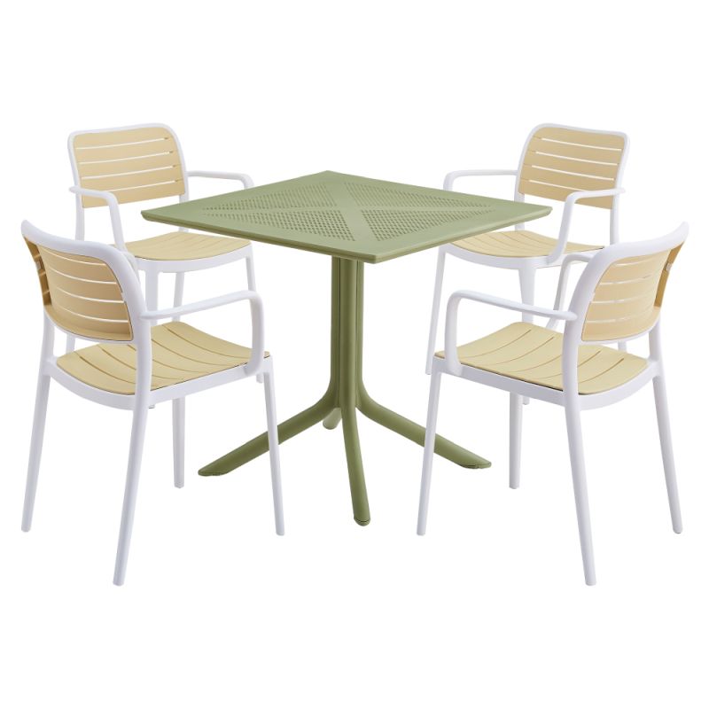 Stohovateľná stolička, biely a béžový plast, KARDOS TYP 2