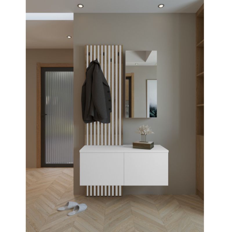 Predsieňová zostava, 100cm, biela, dub artisan, REBEKA