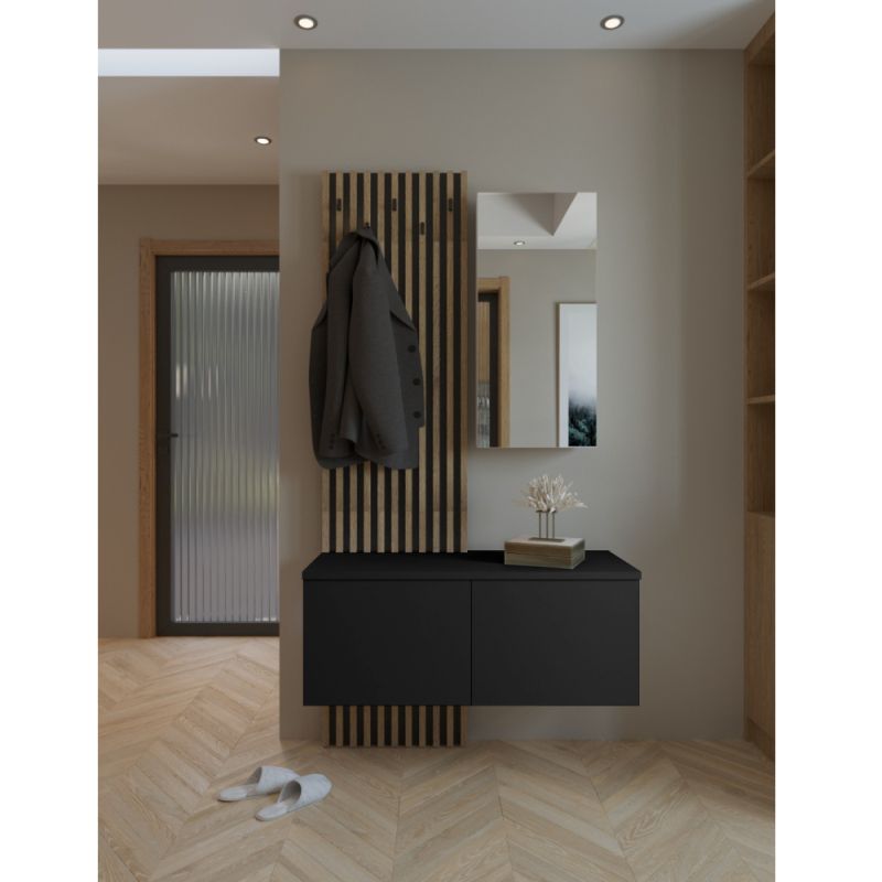 Predsieňová zostava, 100cm, čierna, dub artisan, REBEKA