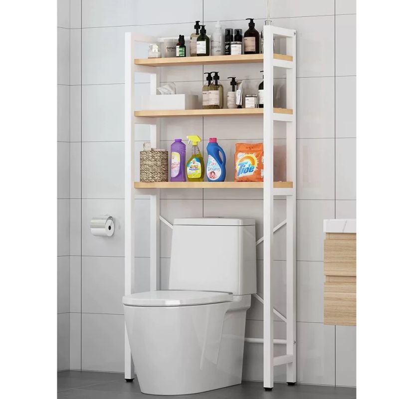 Regál nad WC, 63cm, dub natural, biely, BALRAM