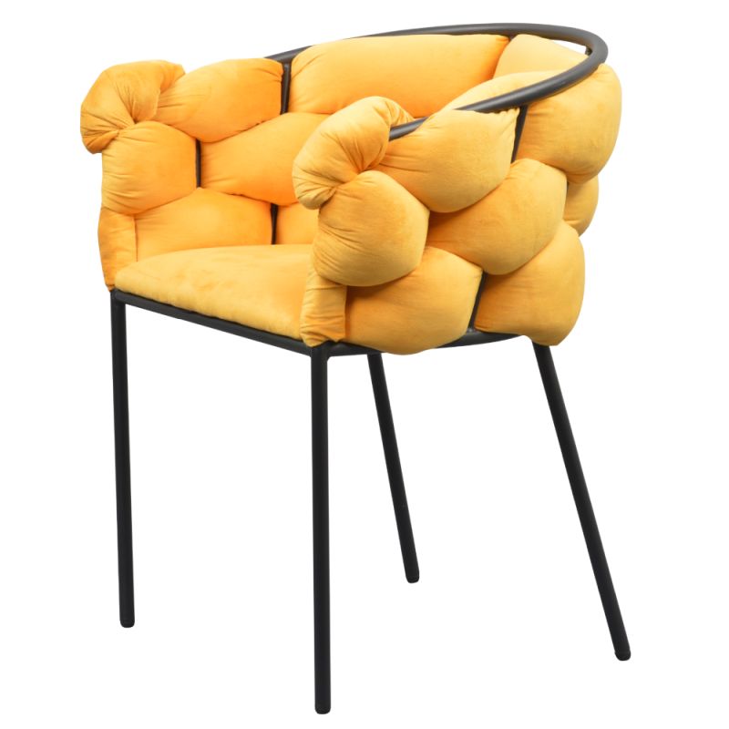 Jedálenské kreslo, žltá Velvet látka, nohy kov čierny, DOROTA