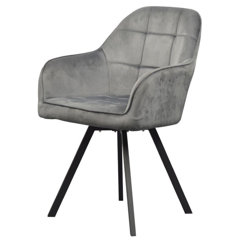 Otočné jedálenské kreslo, tmavosivá Velvet látka, kov čierny, SAMANTA