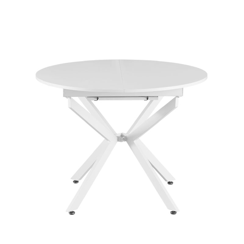 Jedálenský stôl, okrúhly, 100cm, rozkladací, MDF, biely, ABERO TYP 1