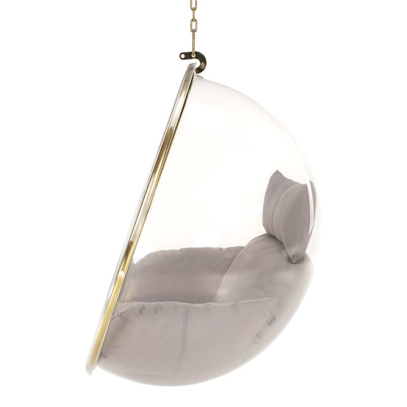 Závesné kreslo, transparentné, látka sivá, BUBBLE NEW TYP 1