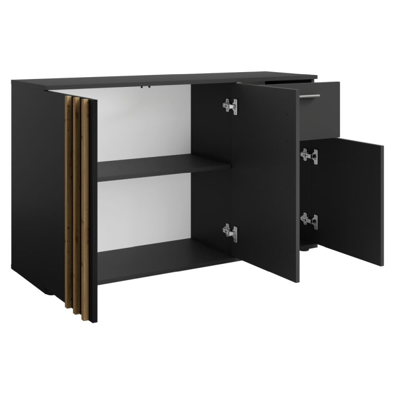 Komoda, 120cm, kombinovaná, čierna, dub artisan, TOLIS TYP 2 3D1S