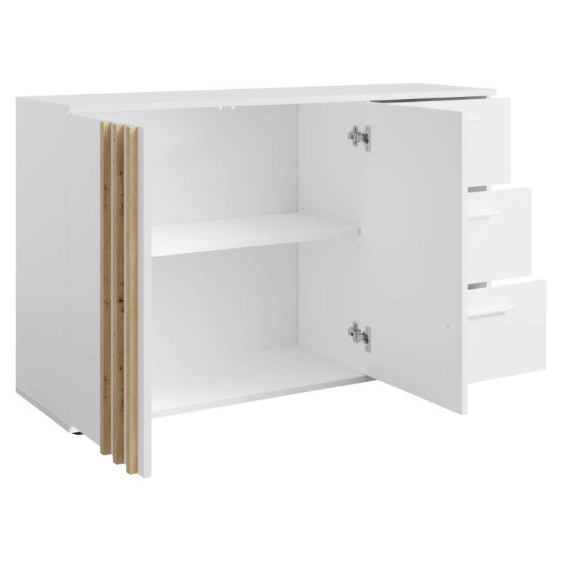 Komoda, 120cm, kombinovaná, biela, dub artisan, TOLIS TYP 3 2D3S