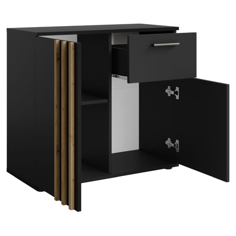 Komoda, 80cm, kombinovaná, čierna, dub artisan, TOLIS TYP 4 2D1S