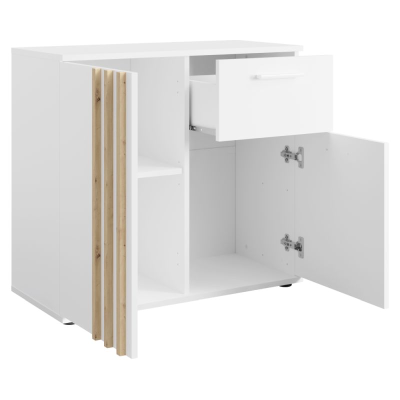 Komoda, 80cm, kombinovaná, biela, dub artisan, TOLIS TYP 4 2D1S