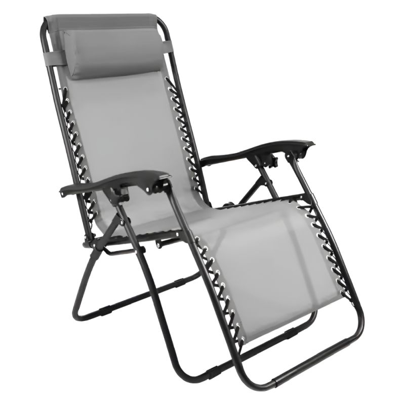 Záhradné, polohovacie kreslo, látka svetlosivá, kov čierny, GERALD NEW