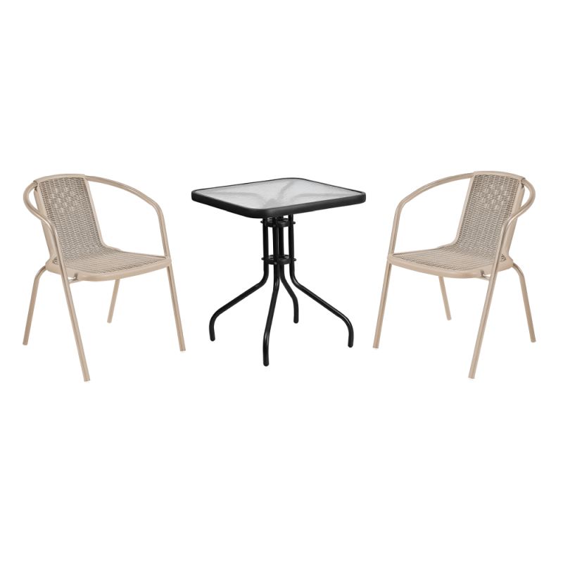 Záhradný stôl, 70x70cm, čierna oceľ, tvrdené sklo, FRENY