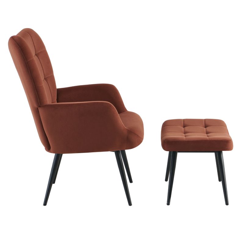 Kreslo s podnožou, čierny kov, hnedá látka, HABEN