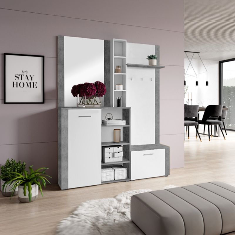 Predsieňová zostava, 150cm, biela, betón, FANDU