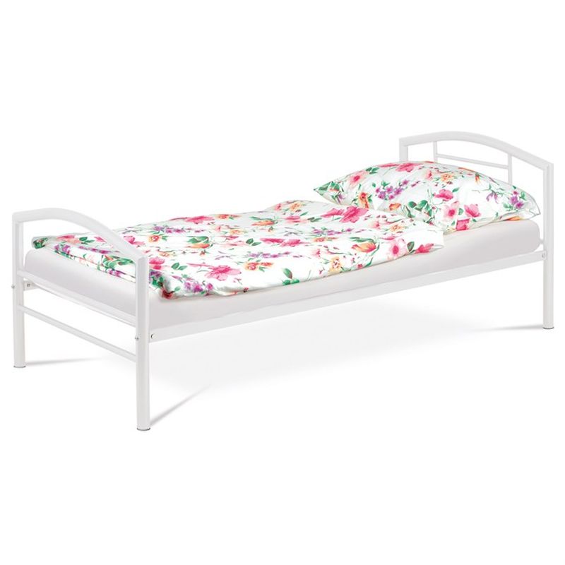 Posteľ, 90x200, s roštom, kovová, biela, BED-1900 WT