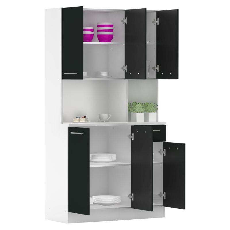 Šesťdverový kredenc, 100cm, biely, čierny, PELION NEW