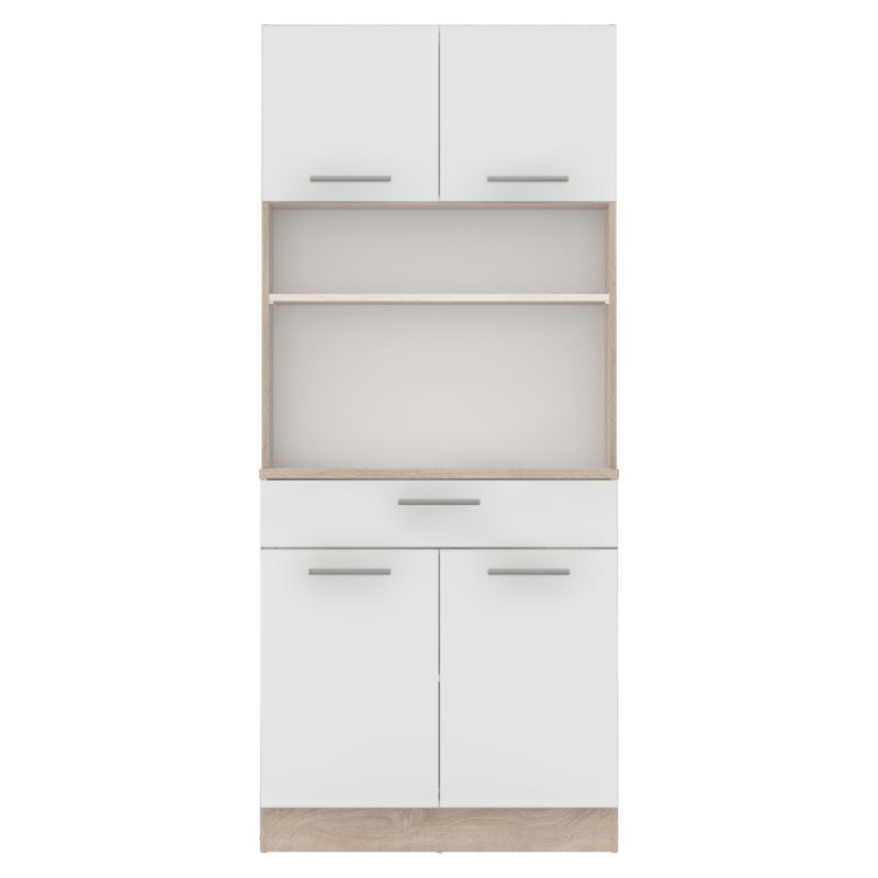 Štvordverový kredenc, 80cm, dub sonoma, biely, DOMIS NEW