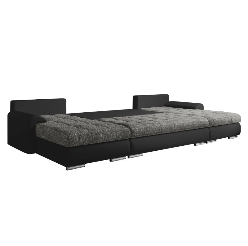 Univerzálna sedacia súprava, ekokoža čierna, látka sivý melír, TOLITA U UNI