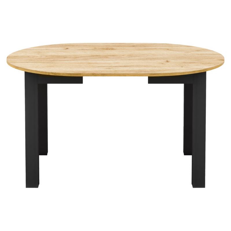 Jedálenský stôl, okrúhly, 103cm, rozkladací, DTD, dub craft zlatý, čierny, HARRY