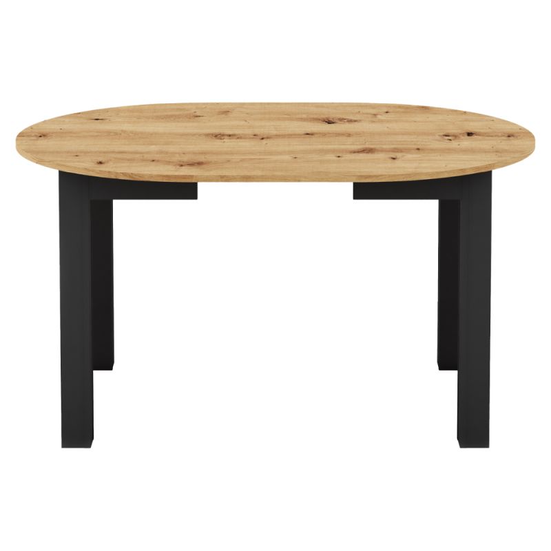 Jedálenský stôl, okrúhly, 103cm, rozkladací, DTD, dub artisan, čierny, HARRY