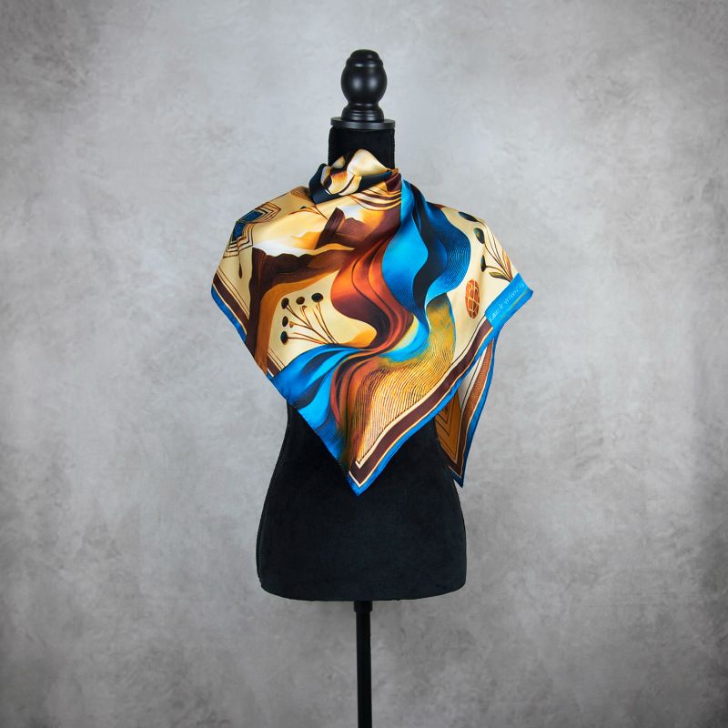 Módna hodvábna šatka KAMZÍK - MODRÝ, 90 x 90cm, MADE IN SLOVAKIA