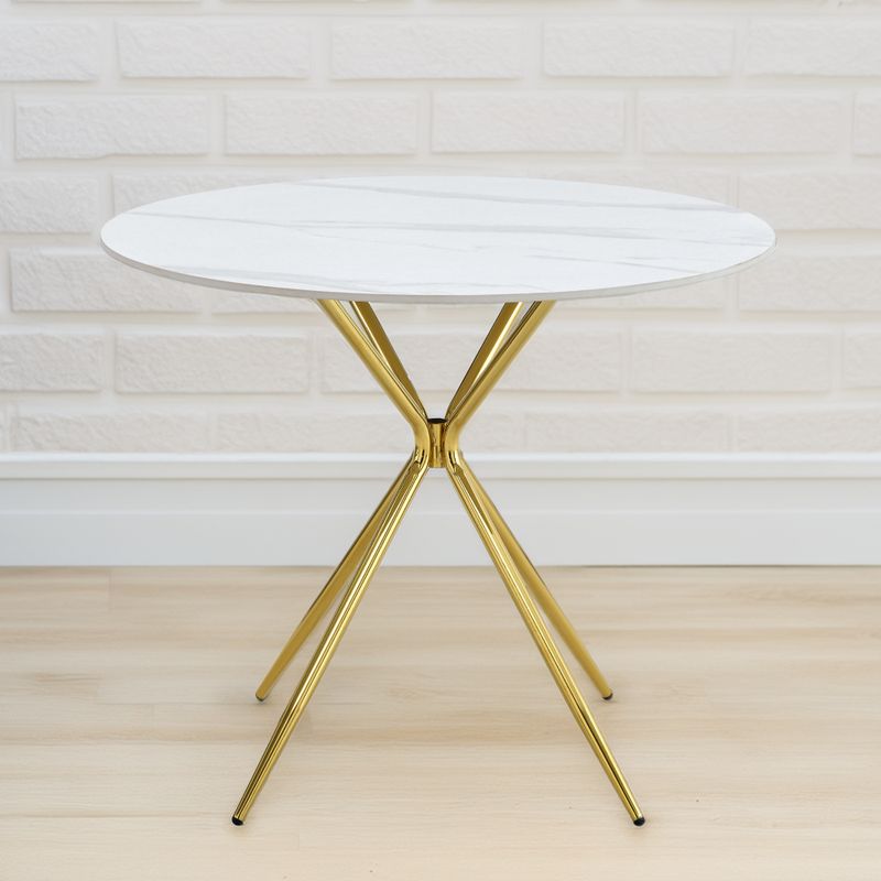 Jedálenský stôl, okrúhly 90cm, keramika, biely, zlatý, MEKNER