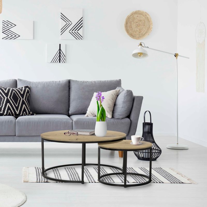 Konferenčné stolíky, set 2 ks, 80x80cm, dub, čierny, CIRKO