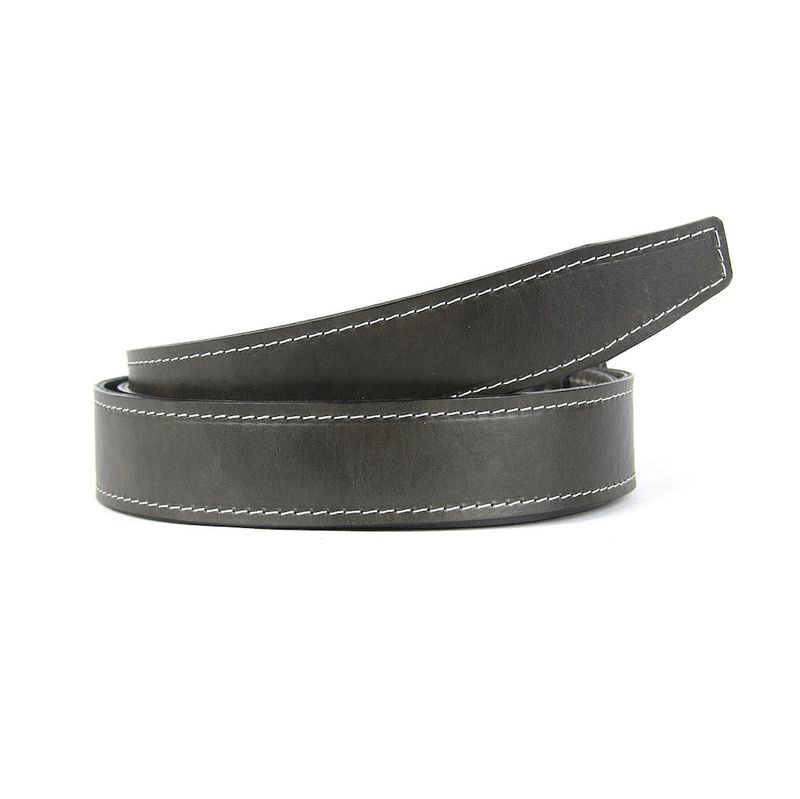 Kožený remeň pre opasky s prackou na brzdu, šírka 3.5cm, olivová farba s bielym prešívaním