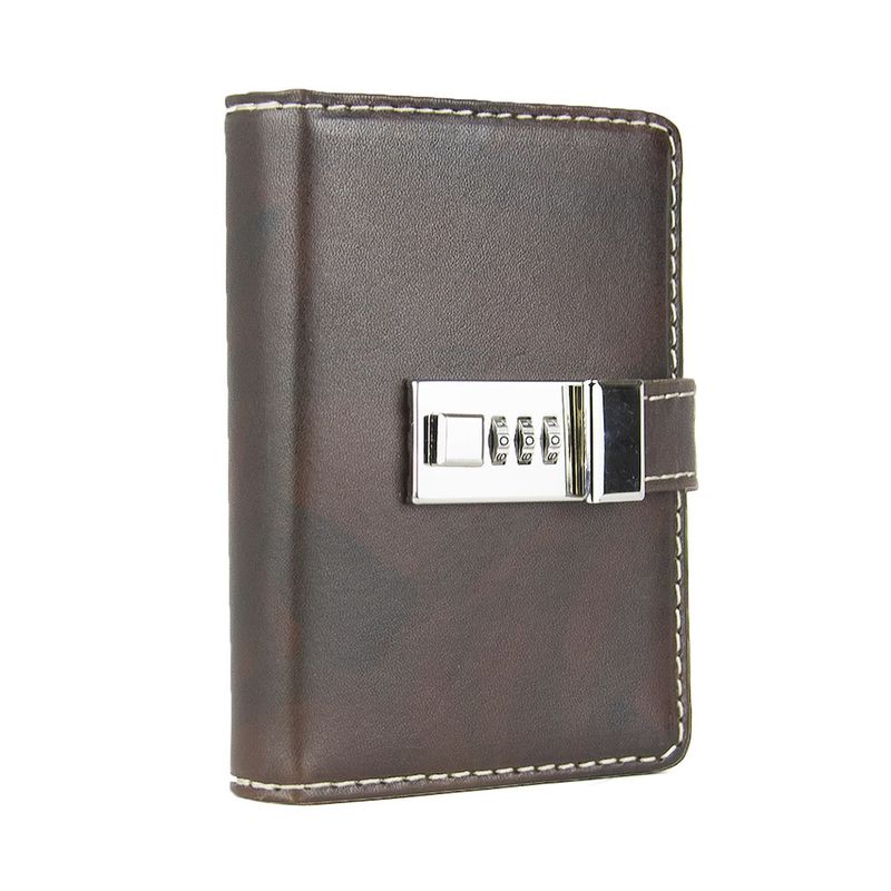 Kožený zápisník MINI s číselným zámkom v tmavo hnedej farbe, ručne tieňovaný