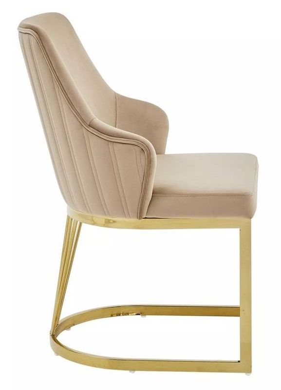 Jedálenská stolička, béžová látka, nohy gold chróm zlatý, ALURE VELVET