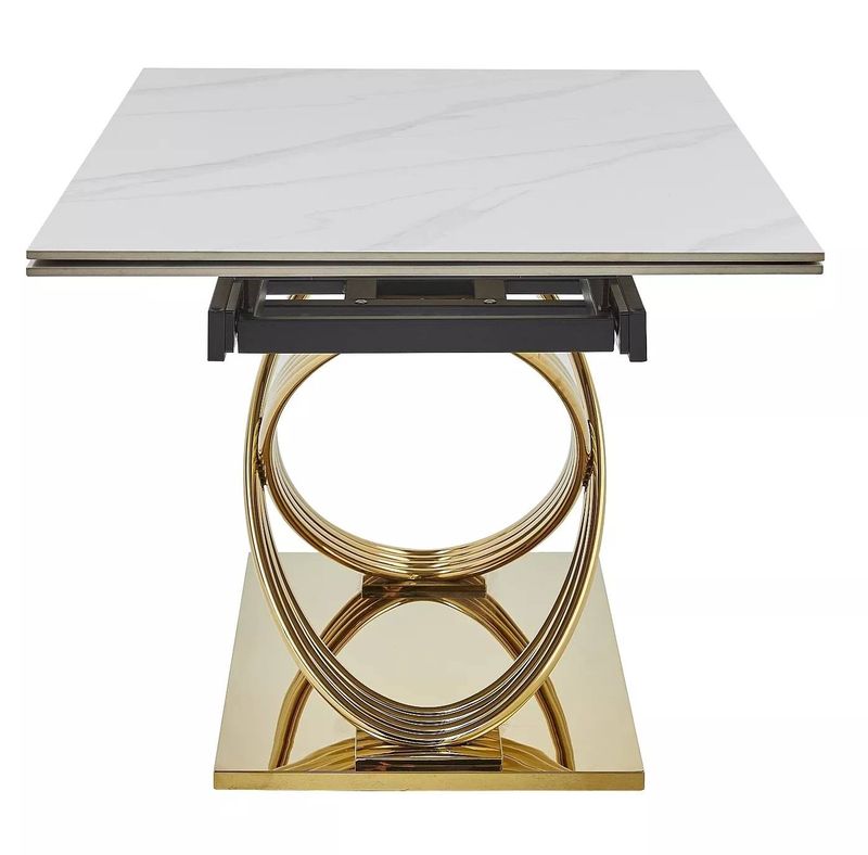 Jedálenský stôl, 160x90cm, rozkladací, keramika, biely, zlatý, HERMES II