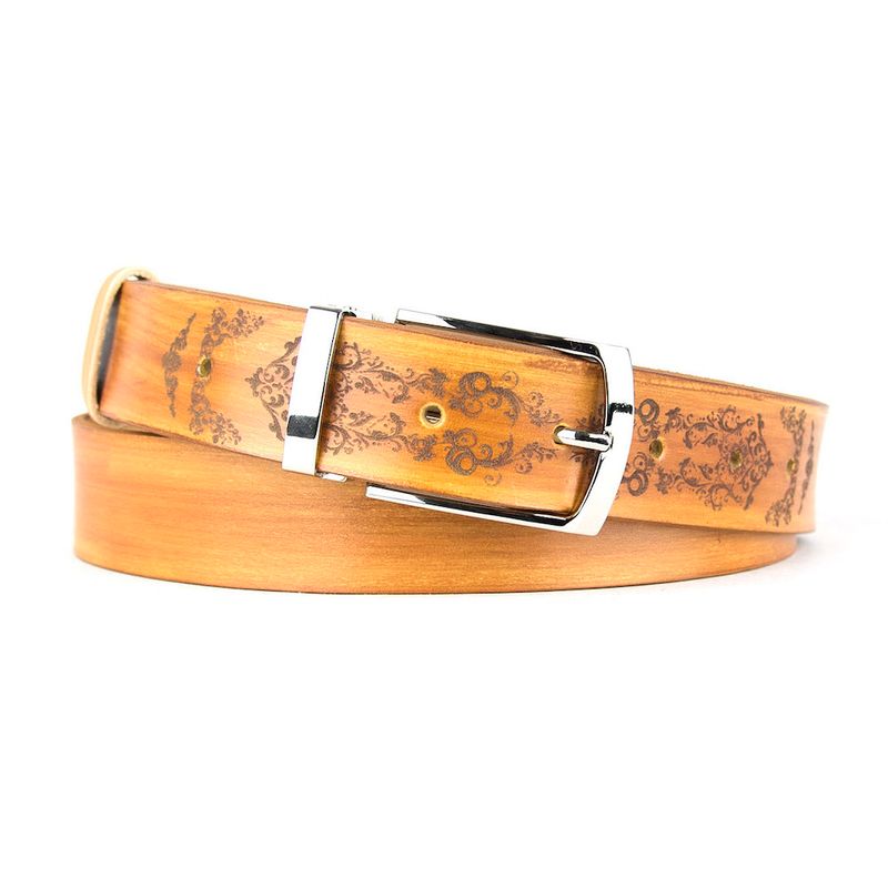 Maľovaný a gravírovaný kožený opasok - Ornament, 138cm, Limitovaná edícia 04