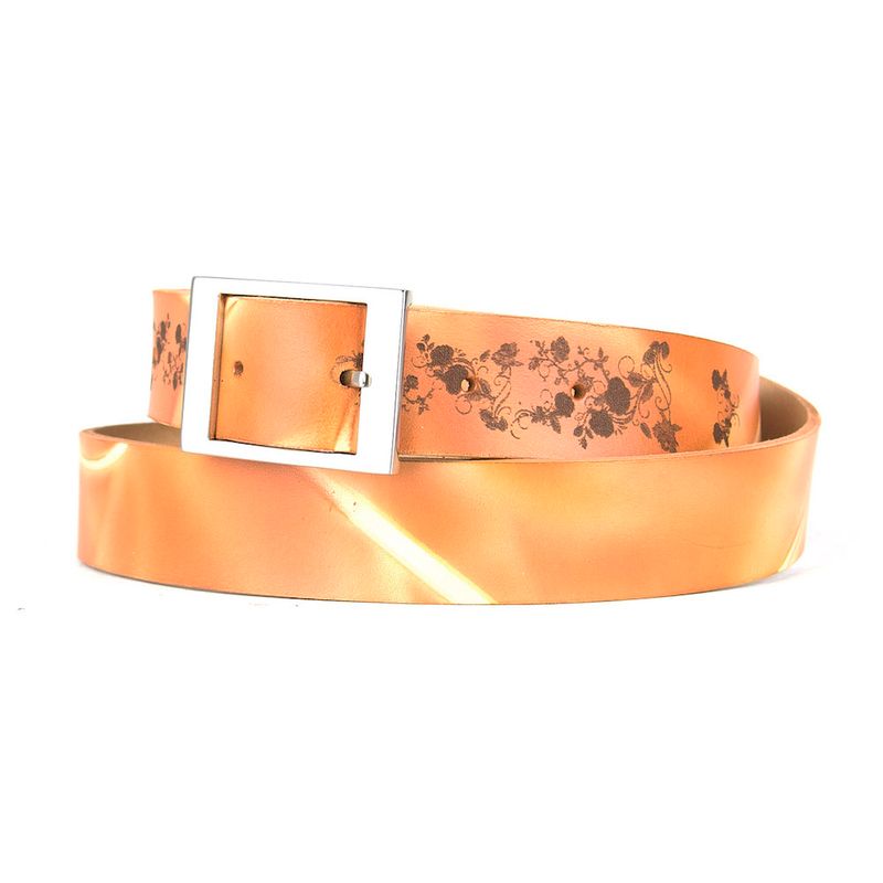 Maľovaný a gravírovaný kožený opasok - Kvety, 137cm, Limitovaná edícia 02